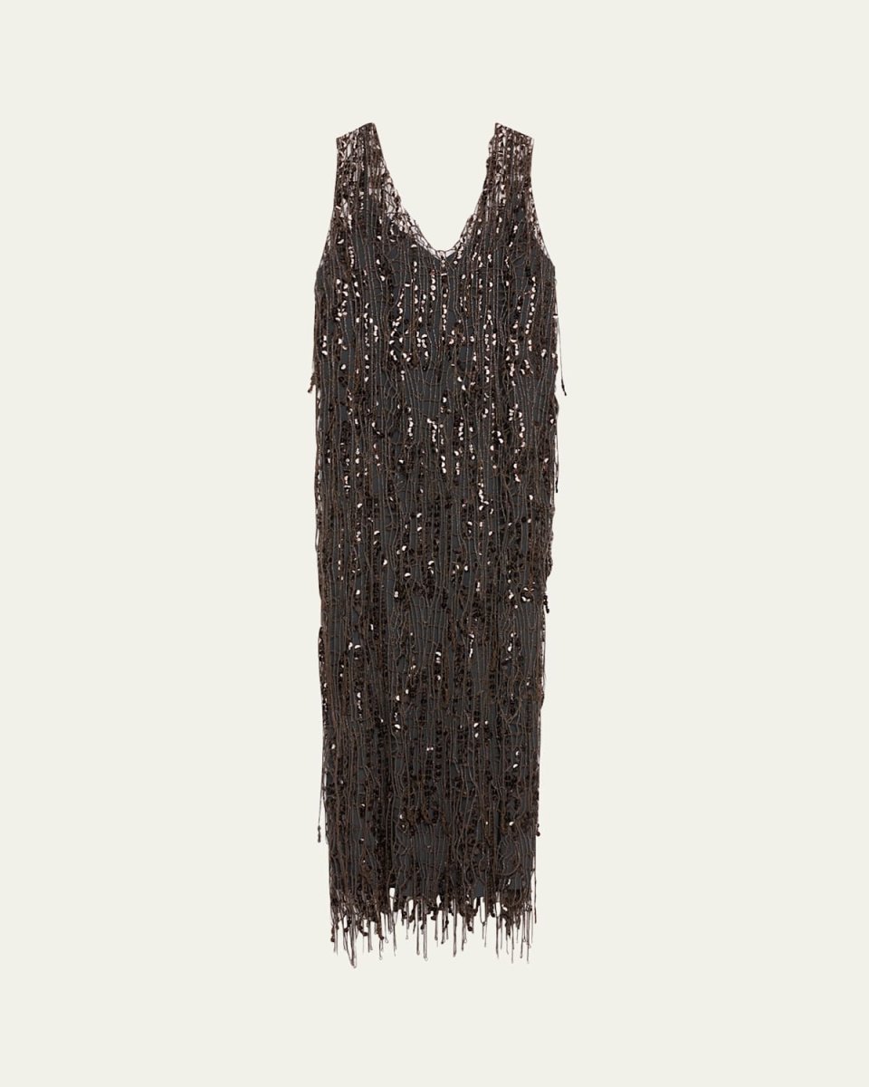Sequined Net V-Neck Opera Dress